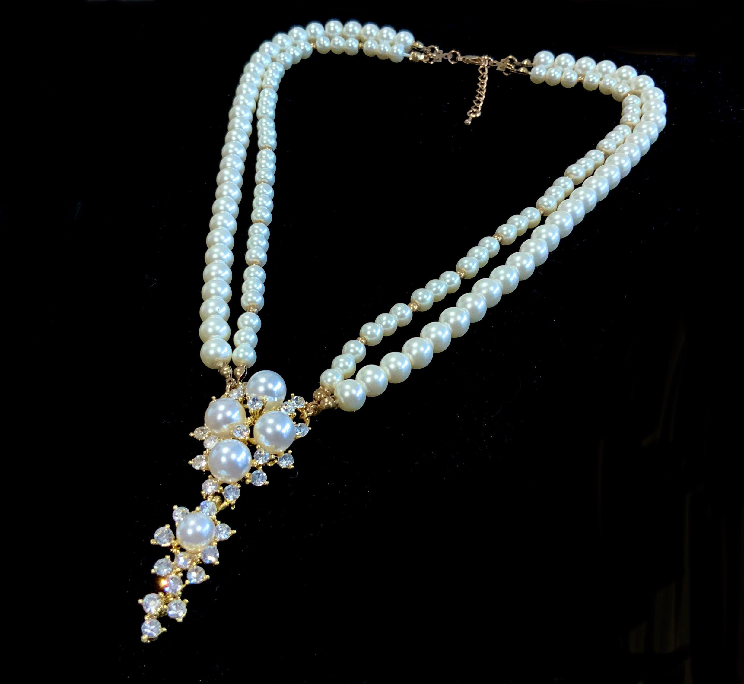 Vintage Ivory Double Strand Glass Pearl & Gold Necklace Etsy Australia