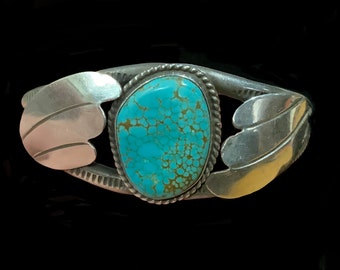 Navajo Turquoise & Sterling Silver Cuff Bracelet Native American Old Pawn