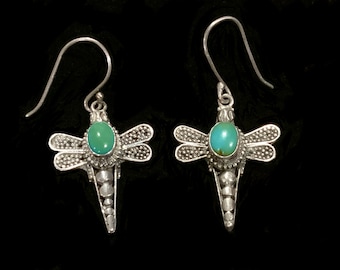 Vintage Native American Turquoise 925 Sterling Silver Dragonfly Earrings