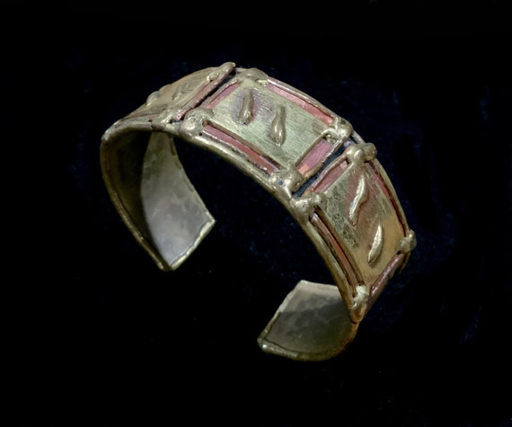 Vintage Brass & Copper Brutalist Cuff Bracelet - image 3