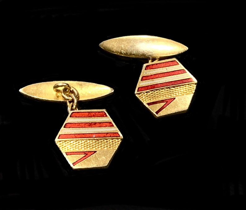 Art Deco Hexagonal Gilt & Enamel Cufflinks image 1