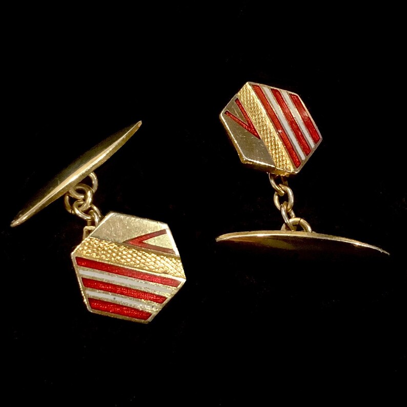 Art Deco Hexagonal Gilt & Enamel Cufflinks image 4