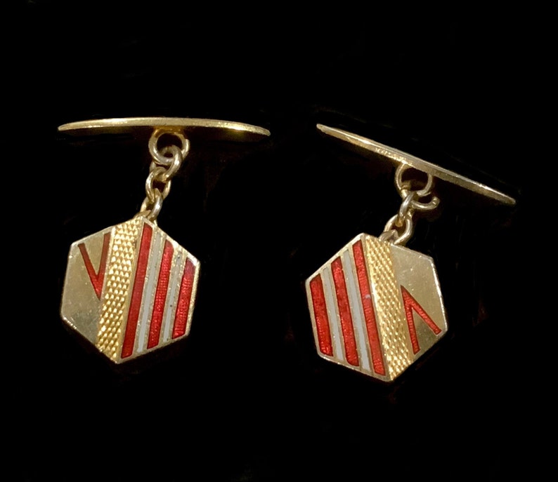 Art Deco Hexagonal Gilt & Enamel Cufflinks image 3