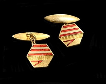 Art Deco Hexagonal Gilt & Enamel Cufflinks
