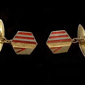 Art Deco Hexagonal Gilt & Enamel Cufflinks image 6