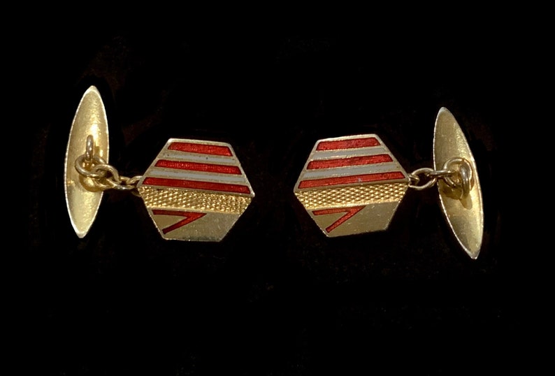 Art Deco Hexagonal Gilt & Enamel Cufflinks image 6