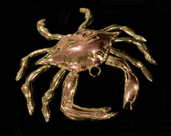 Énorme collier chaîne à pendentif broche crustacé en or et cuivre vintage de 9 cm