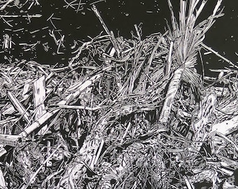 Chaos végétal/Chaotic vegetation, Linocut