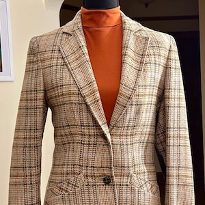 Blazer de cuadros escoceses de Fay's Closet de los años 70 para mujer con coderas de pana
