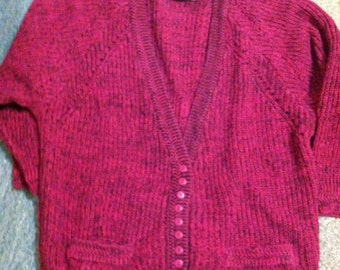 80's Marled Fuchsia v-neck cardigan sweater