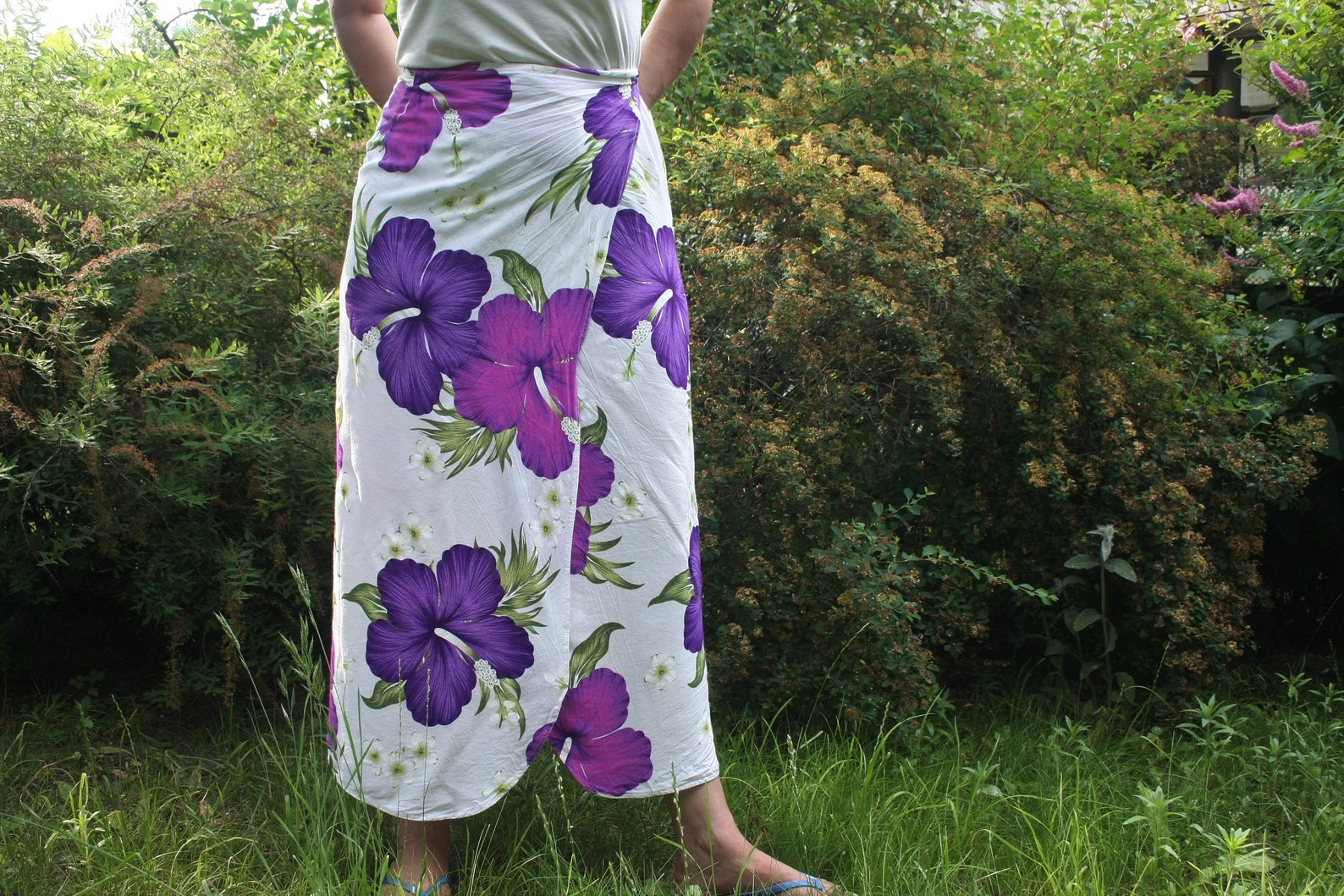 Vintage Floral wrap skirt White purple maxi skirt Cover up Etsy
