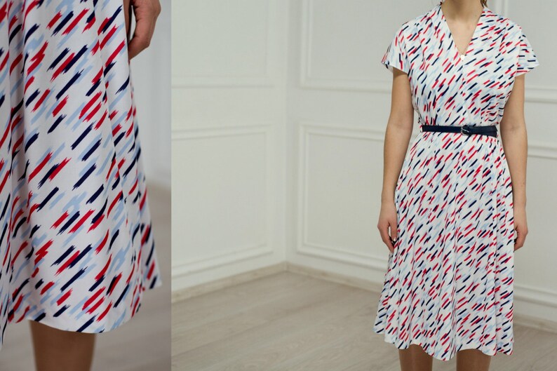 Vintage Tea Dress 70s Day Dress Secretary Dress White Summer Etsy