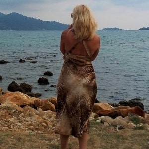 Leopard print Slip dress Silky maxi sundress Off shoulders elegant cocktail summer dress Vintage 90&#39;s party dress