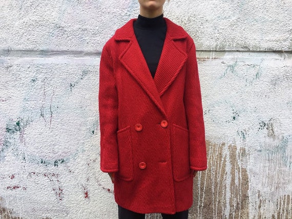 Vintage Red wool coat Oversized coat 1980s