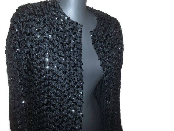Black Glitter Blazer, Sequins Jacket, Vintage Eve… - image 4