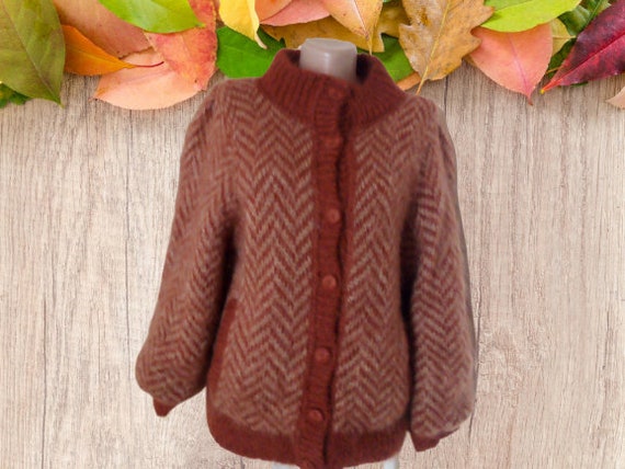 Vintage Rust Mohair wool cardigan Terracotta hand