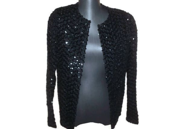 Black Glitter Blazer, Sequins Jacket, Vintage Eve… - image 2