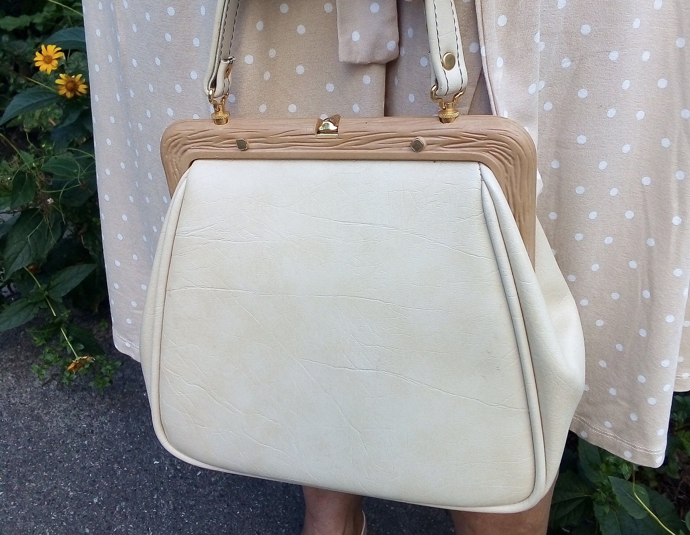 Vintage Beige faux leather handbag Cream Kelly Bag Ivory Etsy
