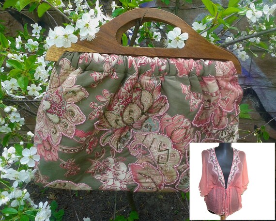 Woven Embroidered tote bag BOHO pink floral  hand… - image 5