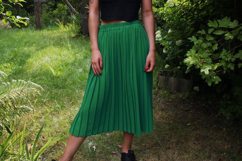 Emerald Green Folding Skirt Preppy Midi Plated Skirt Vintage | Etsy