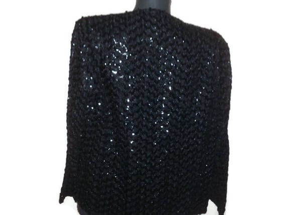 Black Glitter Blazer, Sequins Jacket, Vintage Eve… - image 5