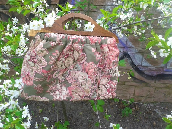 Woven Embroidered tote bag BOHO pink floral  hand… - image 2
