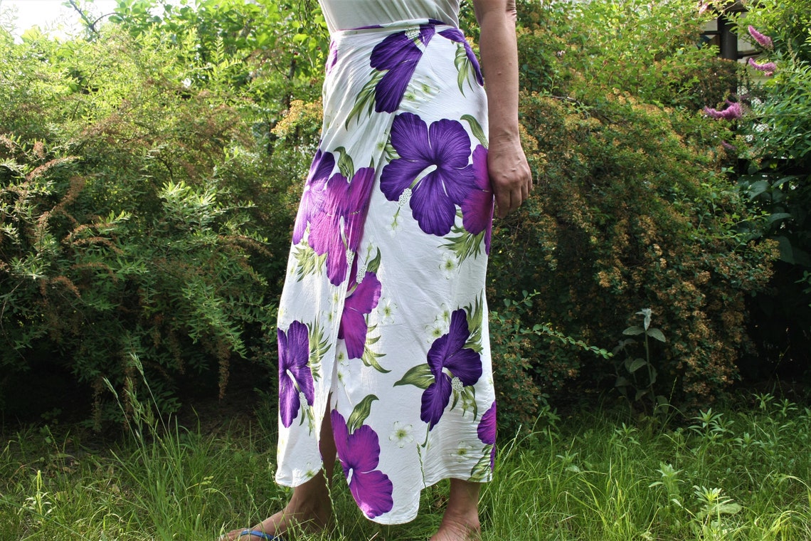 Vintage Floral wrap skirt White purple maxi skirt Cover up Etsy