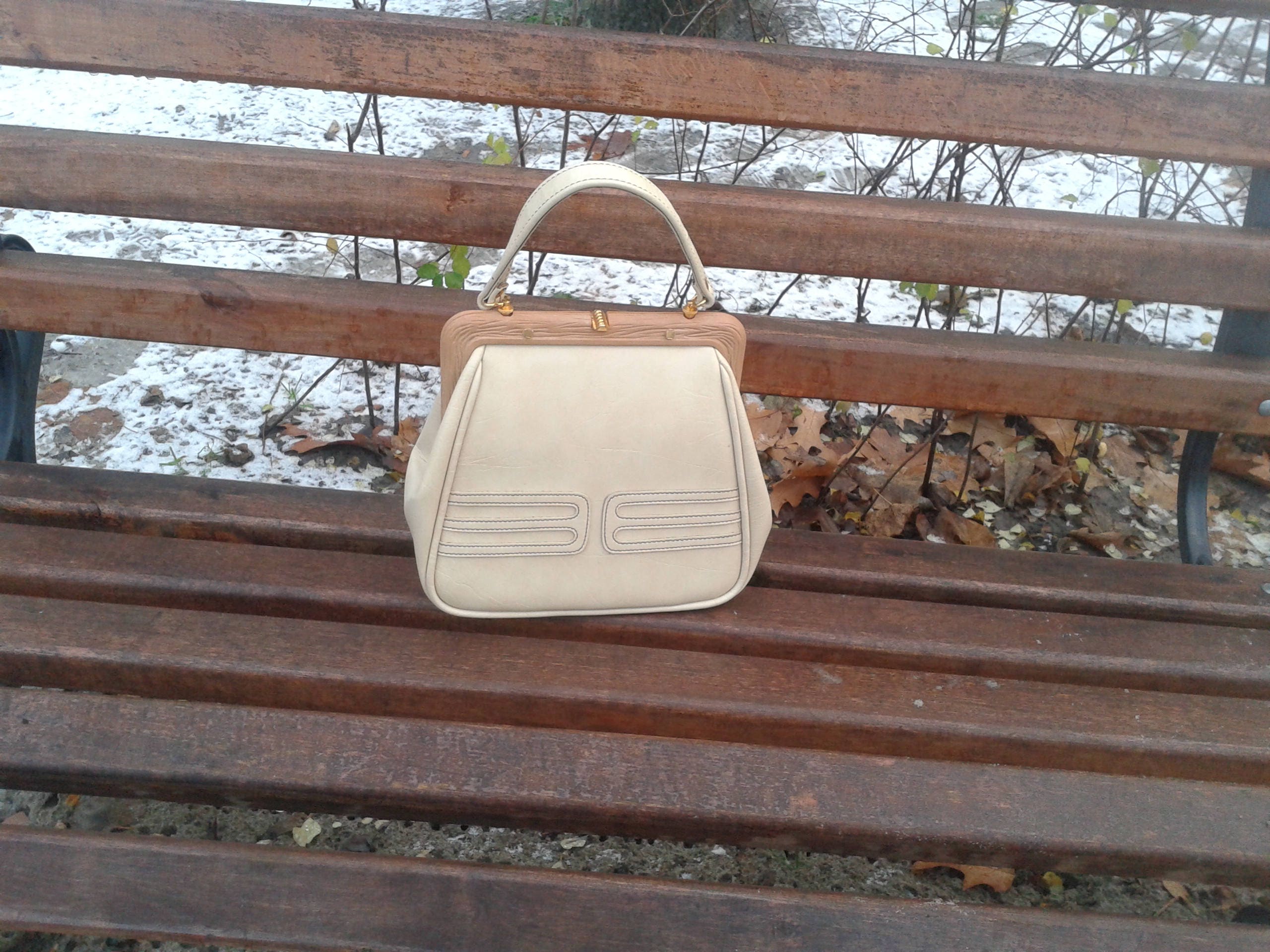 Vintage Beige faux leather handbag Cream Kelly Bag Ivory Etsy