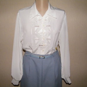 Vintage Blue White silk blouse JAEGER designer top blouse Butterfly print top 80/'s classik blouse Party look top Office Formal blouse