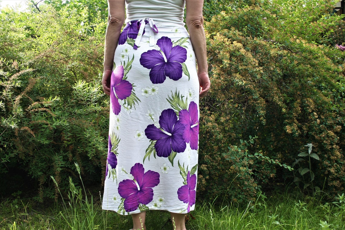 Vintage Floral wrap skirt White purple maxi skirt Cover up Etsy