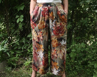 Falda dividida floral Pantalones de pierna ancha Culottes de algodón de verano Pantalones cortos holgados Pantalones de vacaciones Pantalones palazzo cortos
