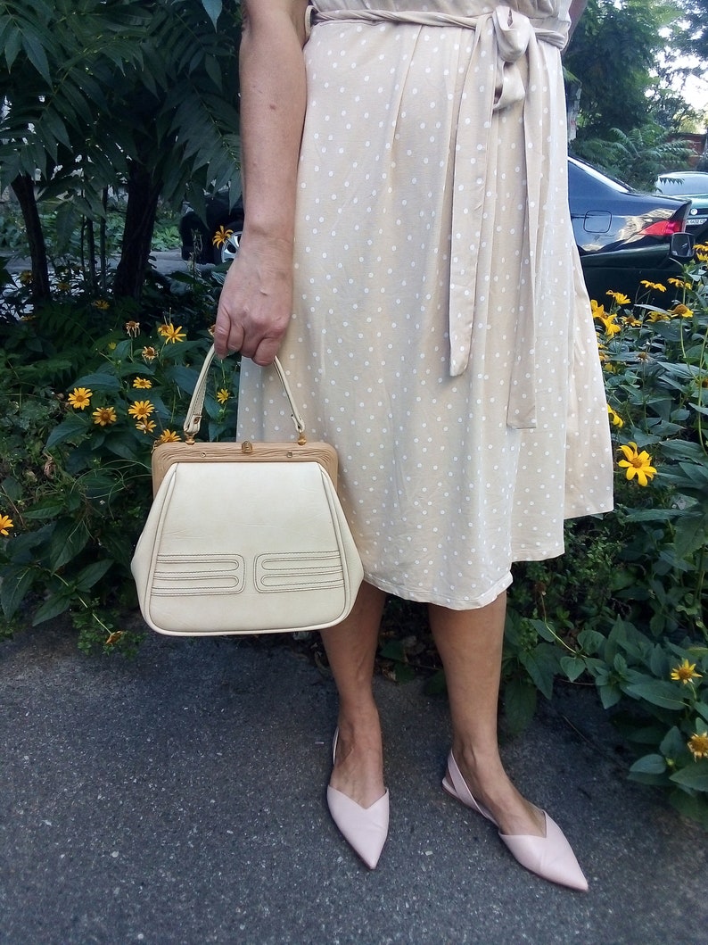 Vintage Beige faux leather handbag Cream Kelly Bag Ivory Etsy