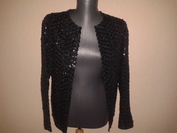 Black Glitter Blazer, Sequins Jacket, Vintage Eve… - image 10