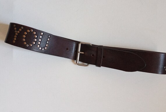 Brown Leather Rocker Belt Metal Rivets Punk Belt Jesus Loves  display picture 3