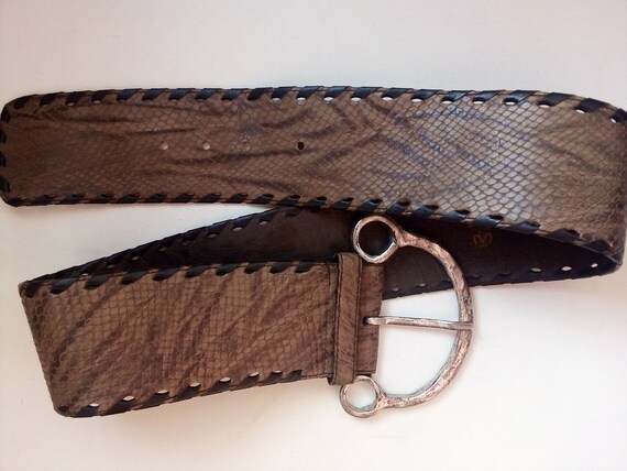 Snake Stamp Real Leather Belt Big Metal Buckle Belt Vintage | Etsy
