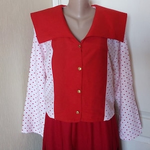 Vintage Red white polka dots sailor blouse Nautical blouse