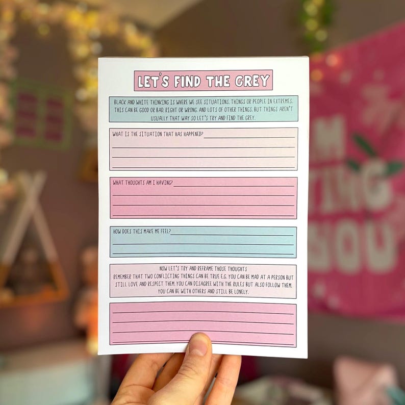 A5 Black & White Thinking Notepad | Cognitive Distortions, Mental Health Tool, Unhelpful Thinking Patterns, Thought Reframing image 8
