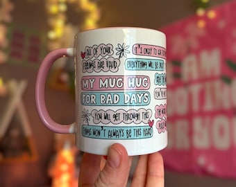 A Mug Hug For Bad Days Ceramic Mug | Positive reminders mug, Mental health mug, hug in a mug, self care mug
