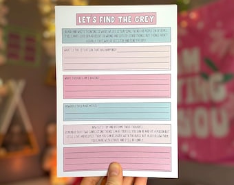 A5 Black & White Thinking Notepad | Cognitive Distortions, Mental Health Tool, Unhelpful Thinking Patterns, Thought Reframing