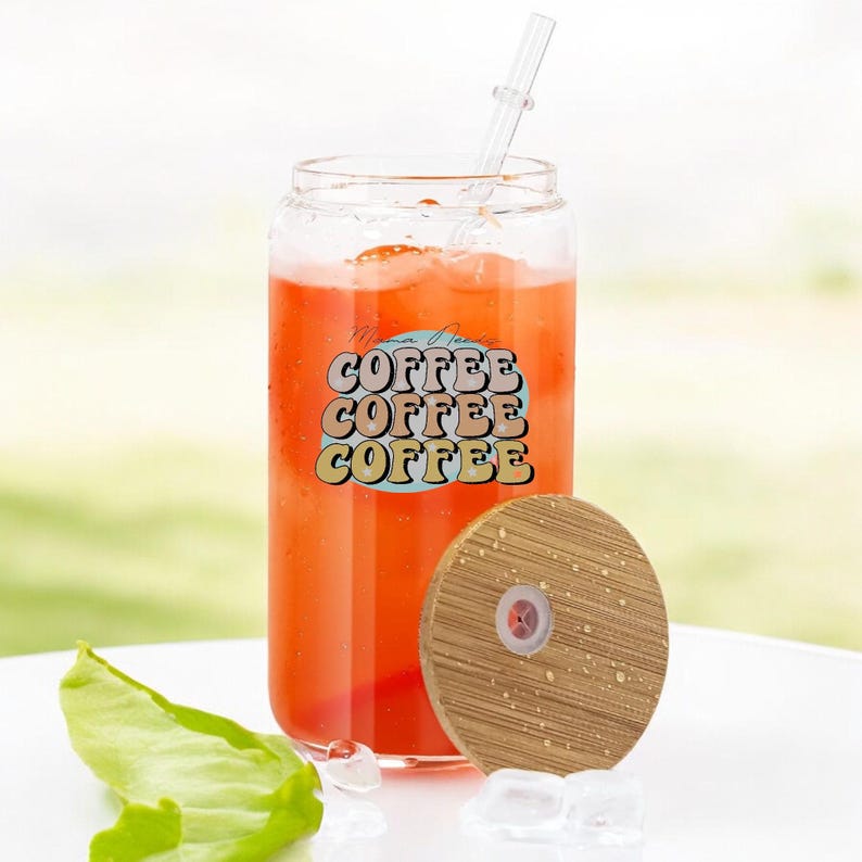 16oz Custom Glass Cup With Bamboo Lid & Straw | Personalized Iced ...
