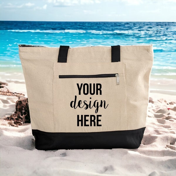 Custom Tote Bag with Zipper, Bachelorette Bags, Personalized Tote Bag with Text, Graphic or Logo, Bridesmaid Tote Bags