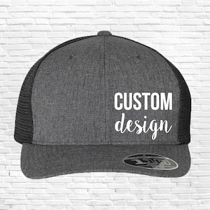 Custom Printed FlexFit® Trucker Hat, Personalized Snapback Cap, Adjustable Custom Hat for Men & Women, Custom Text or Logo Baseball Cap