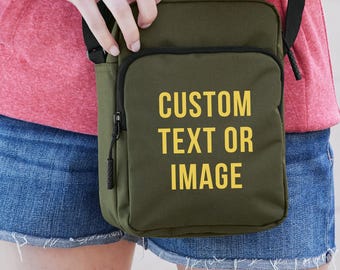 Custom Crossbody Bag, Personalized Travel Purse, Printed Name or Logo, Unisex, Minimalist, Gift