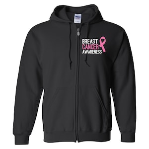 May include: Black zippered hoodie with a pink ribbon and the text "Breast Cancer Awareness".