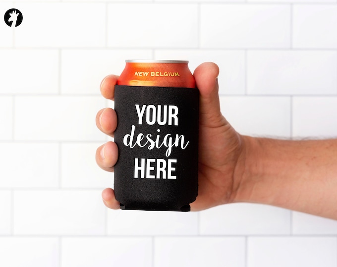 Custom Can Coolers with Text, Photo or Logo, Personalized Beer Holder, Beverage Sleeve, Drink Hugger, Wedding Favor
