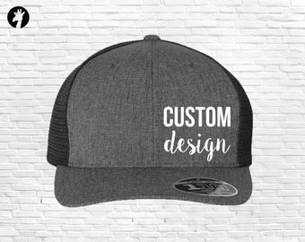 Flexfit® Mesh-back Cap With Heat YP Classics Trucker Text Flexfit Vinyl Hats - Logo Etsy Print or Custom Technology Snapback With Your