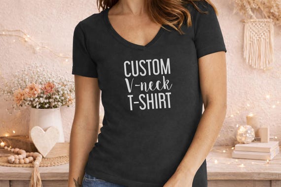 Custom Women V-Neck Shirts, Slim Fit, Personalized T-shirt with Text, Logo, Photos, Gifts for Her