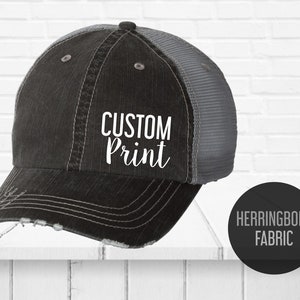 Custom Printed Caps Vintage  - Trucker hats - Trucker hats - Unisex Trucker Caps  - Heat Vinyl Print - Unstructured Cap - Washed Headwear
