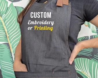 Custom Aprons for Women and Men, Embroidery or Printed with Text or Logo, Personalized Christmas Gifts for Him, Thanksgiving Hosting Gift