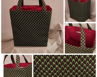 Luxury Shopping Bag/ Tote Bag/Messenger Bag. Green and Red African Print